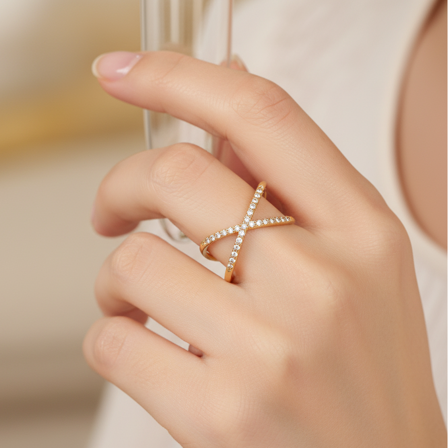 Adjustable Zirconia Criss-Cross Ring