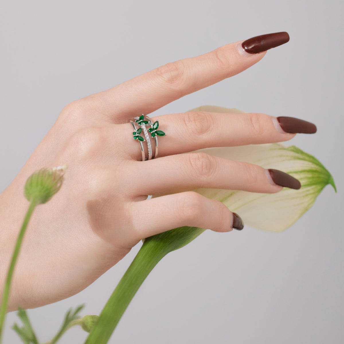 Silver green Butterfly Ring