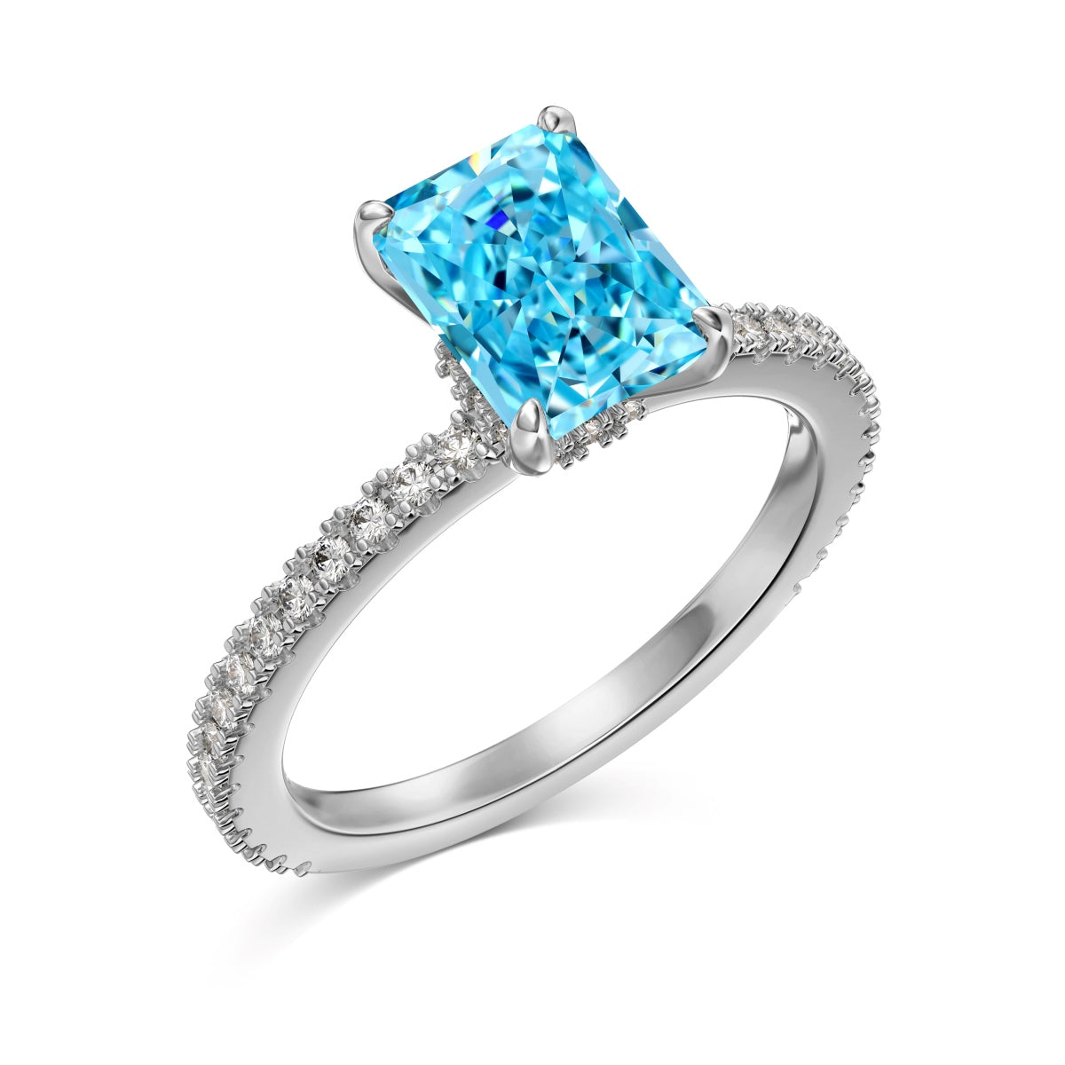 Blue Stone Silver Baguette Ring