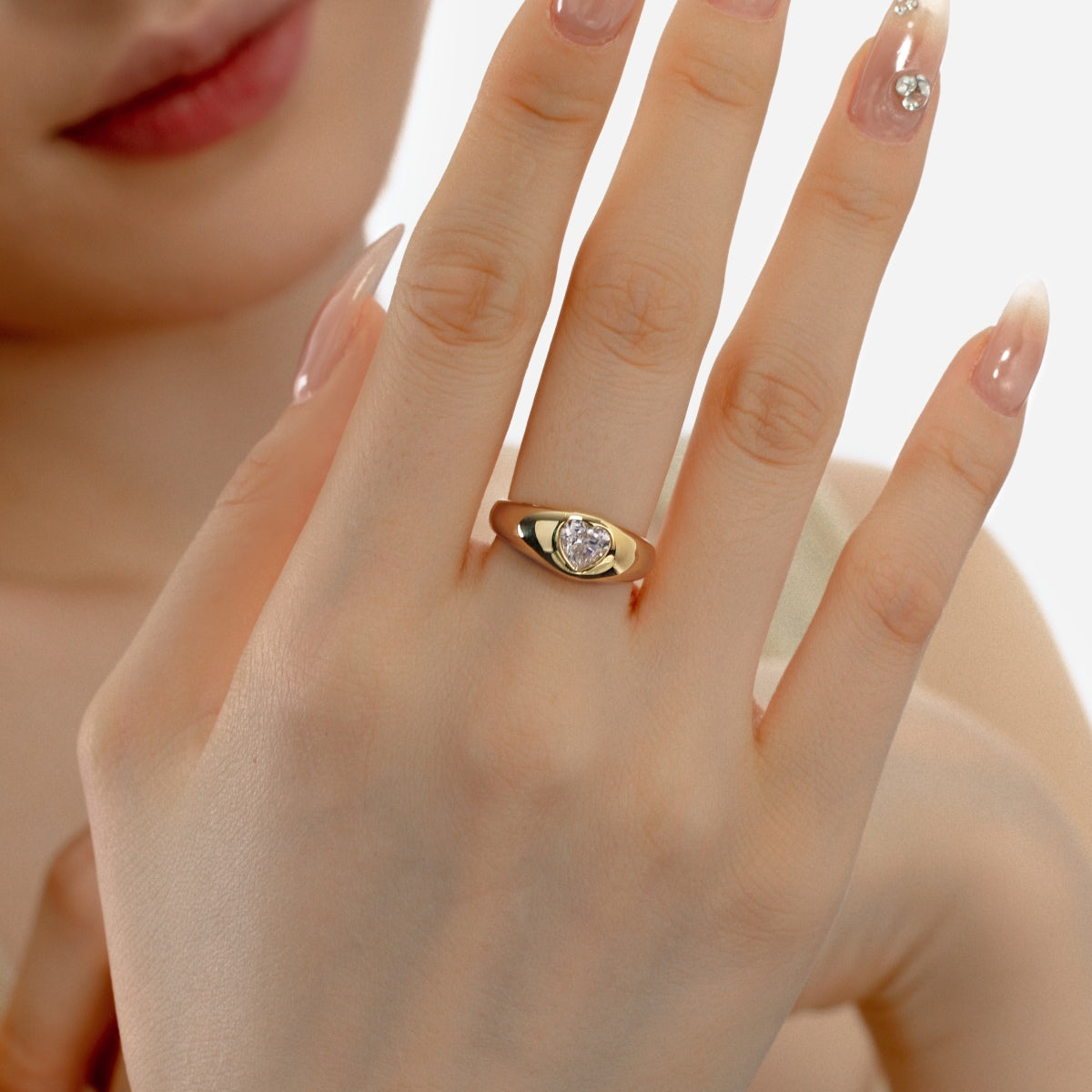 18K Gold-Plated Heart Zirconia Silver Ring