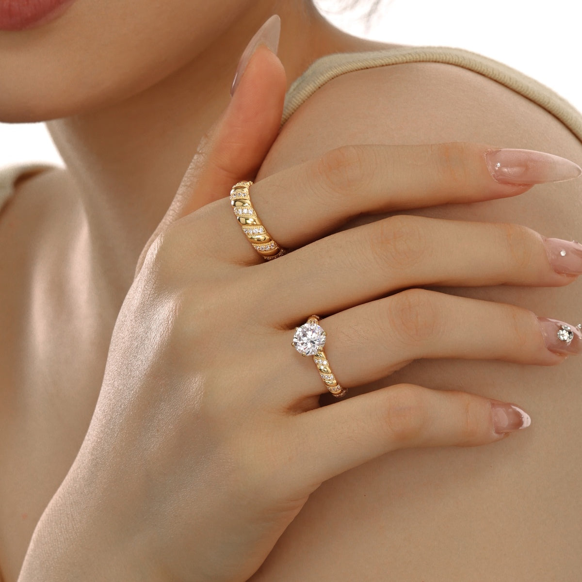 18K Gold-Plated Solitaire Silver Ring