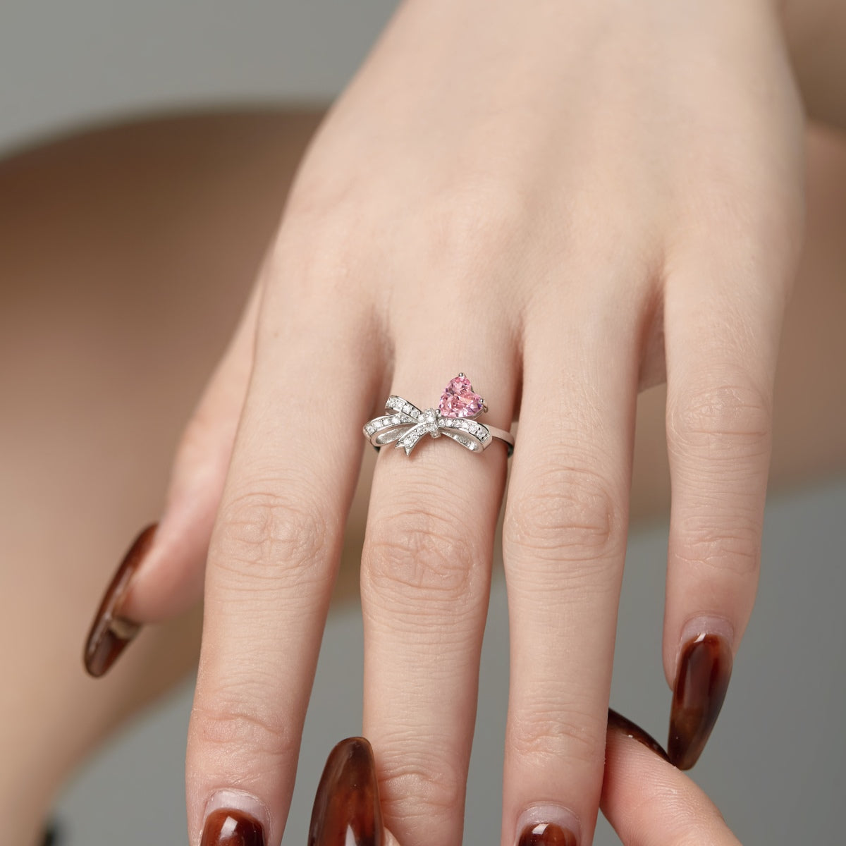 Silberring mit rosa Steinherz