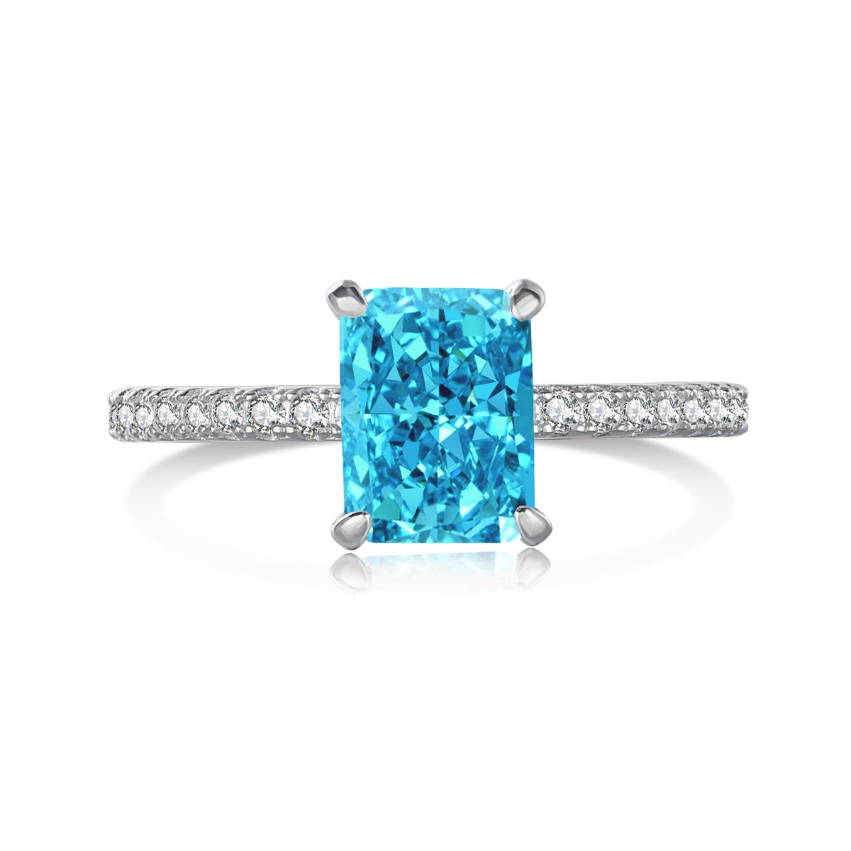 Blue Stone Silver Baguette Ring