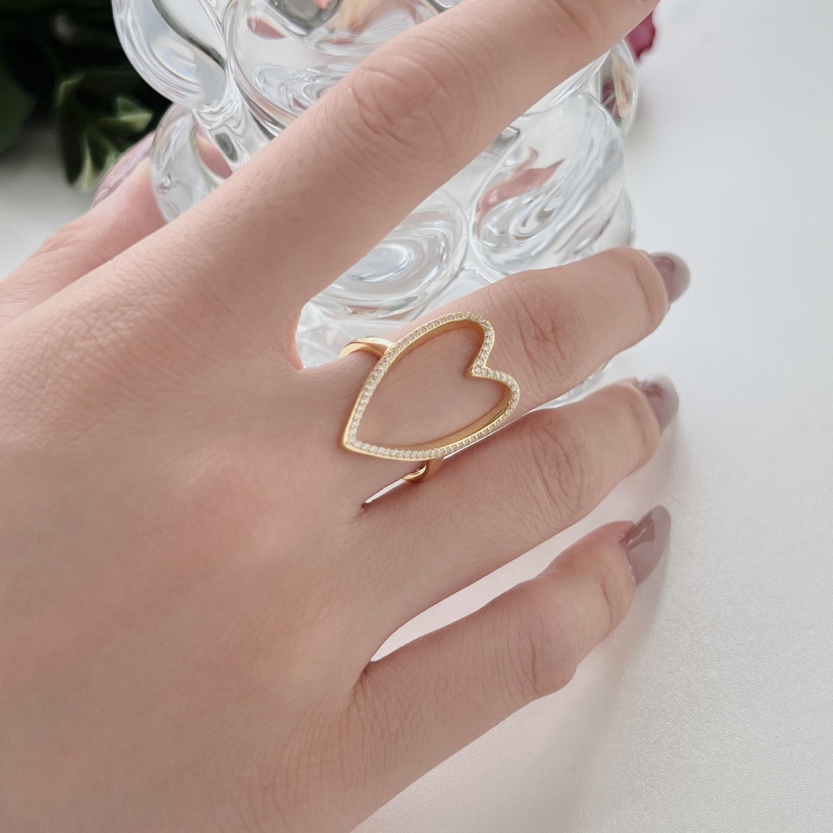 "Heartfelt Radiance: Silver Ring with Gold Plating and Zirconia Embellishments"
