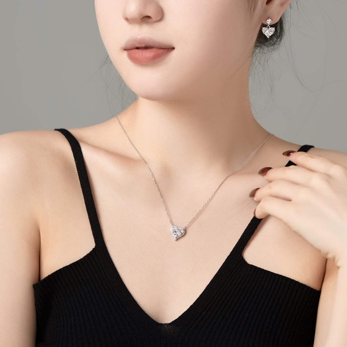 Heart Zirconia in Enhanced Silver Earrings