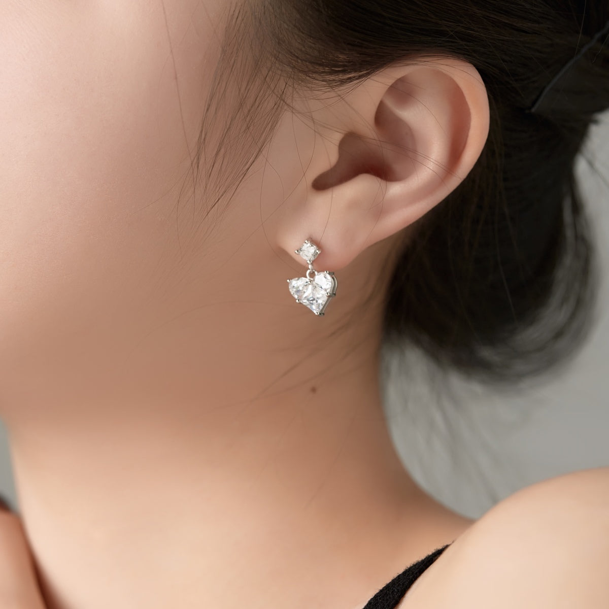 Heart Zirconia in Enhanced Silver Earrings