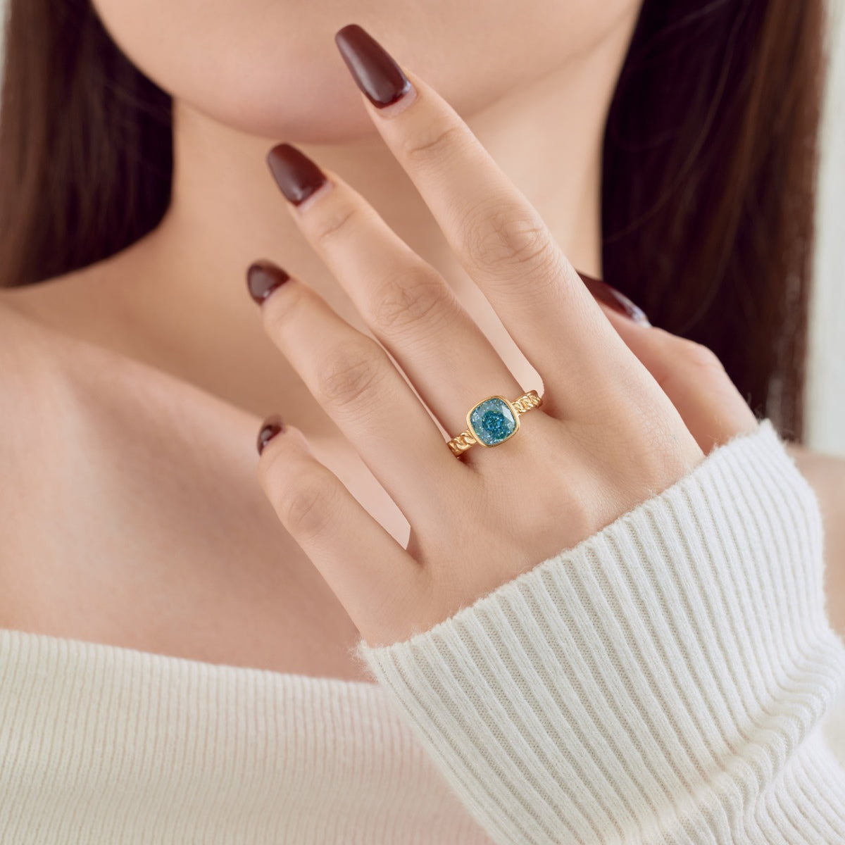 18K Gold-Plated Blue Baguette Stone Silver Ring