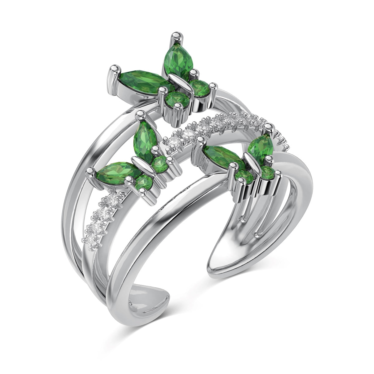 Silver green Butterfly Ring
