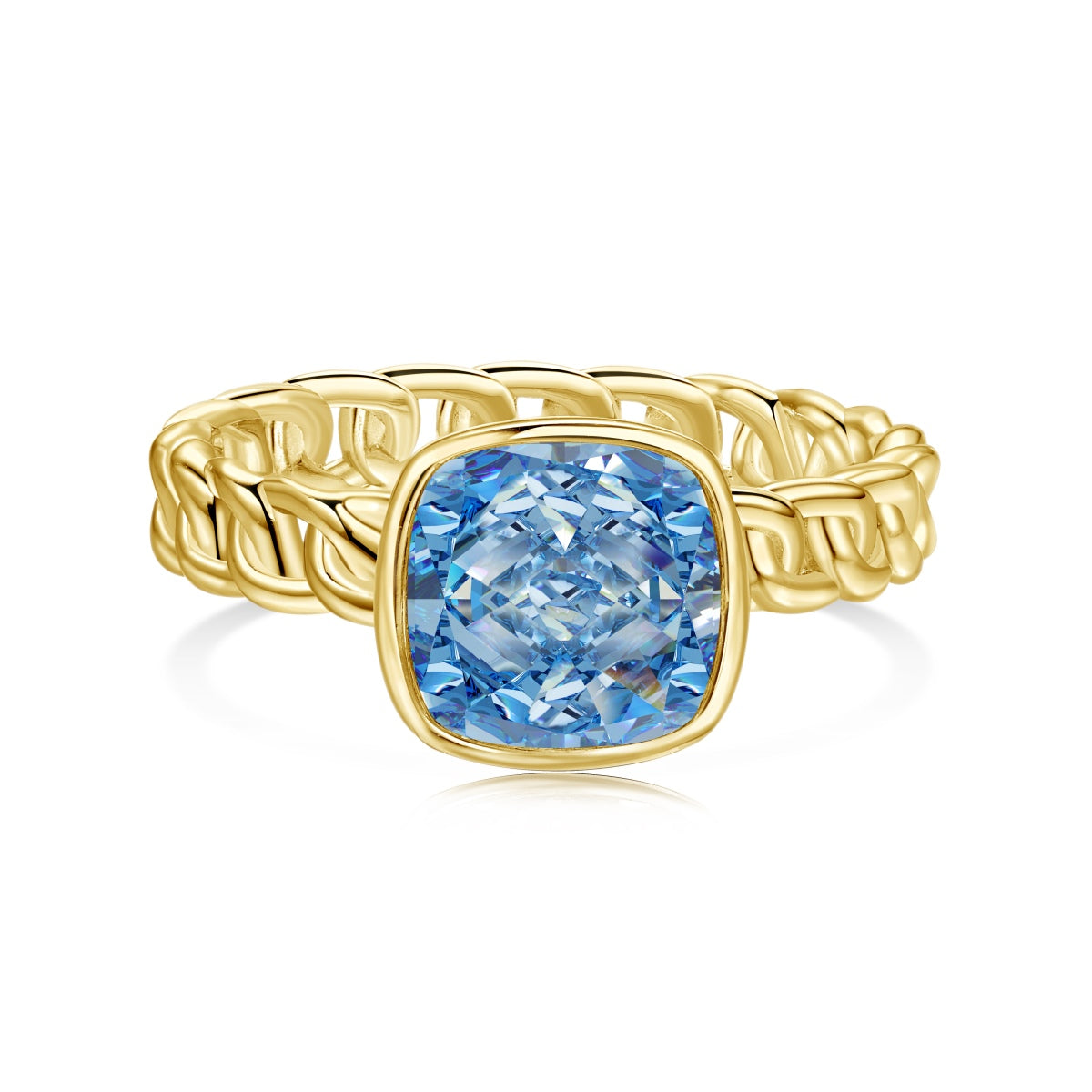 18K Gold-Plated Blue Baguette Stone Silver Ring