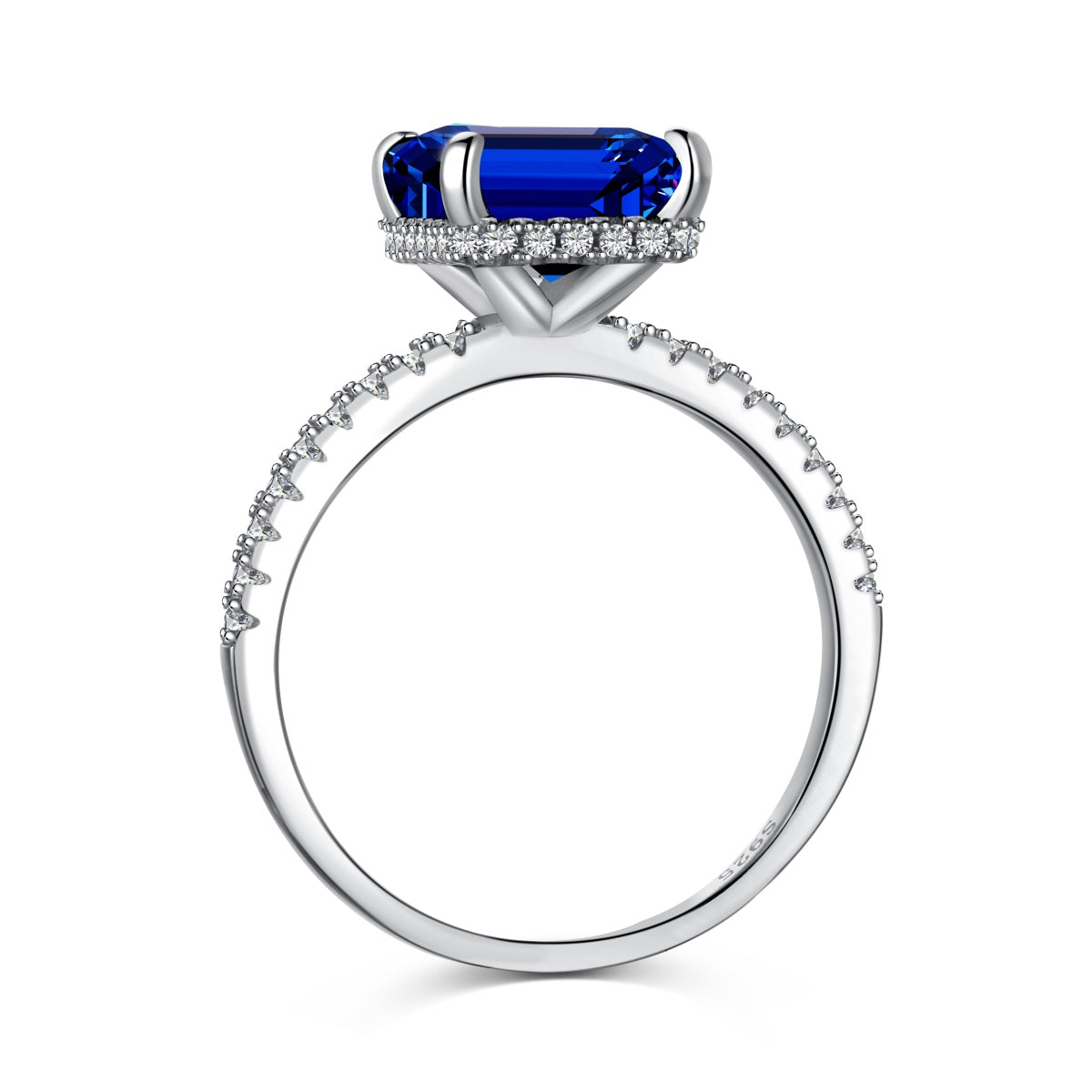 Blue Stone Baguette-Cut Silver Ring