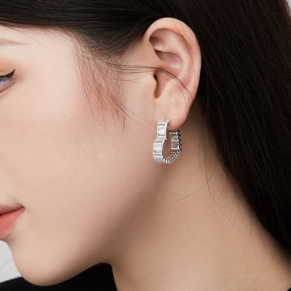 Zirconia-Accented Hoop Earrings