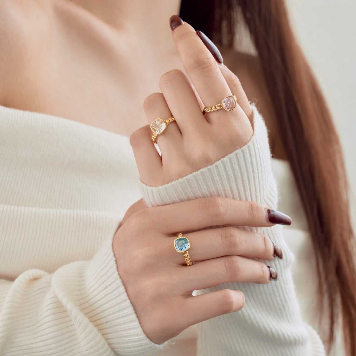 18K Gold-Plated Zirconia Stone Silver Ring