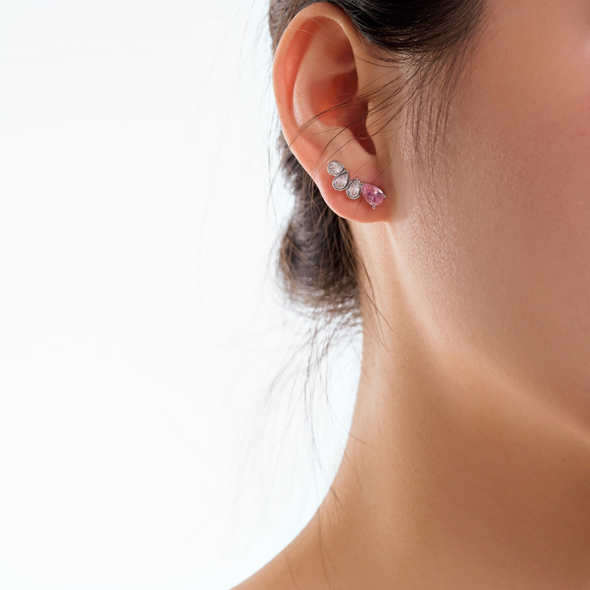 "Blushing Beauty: Pink Zirconia Silver Earrings