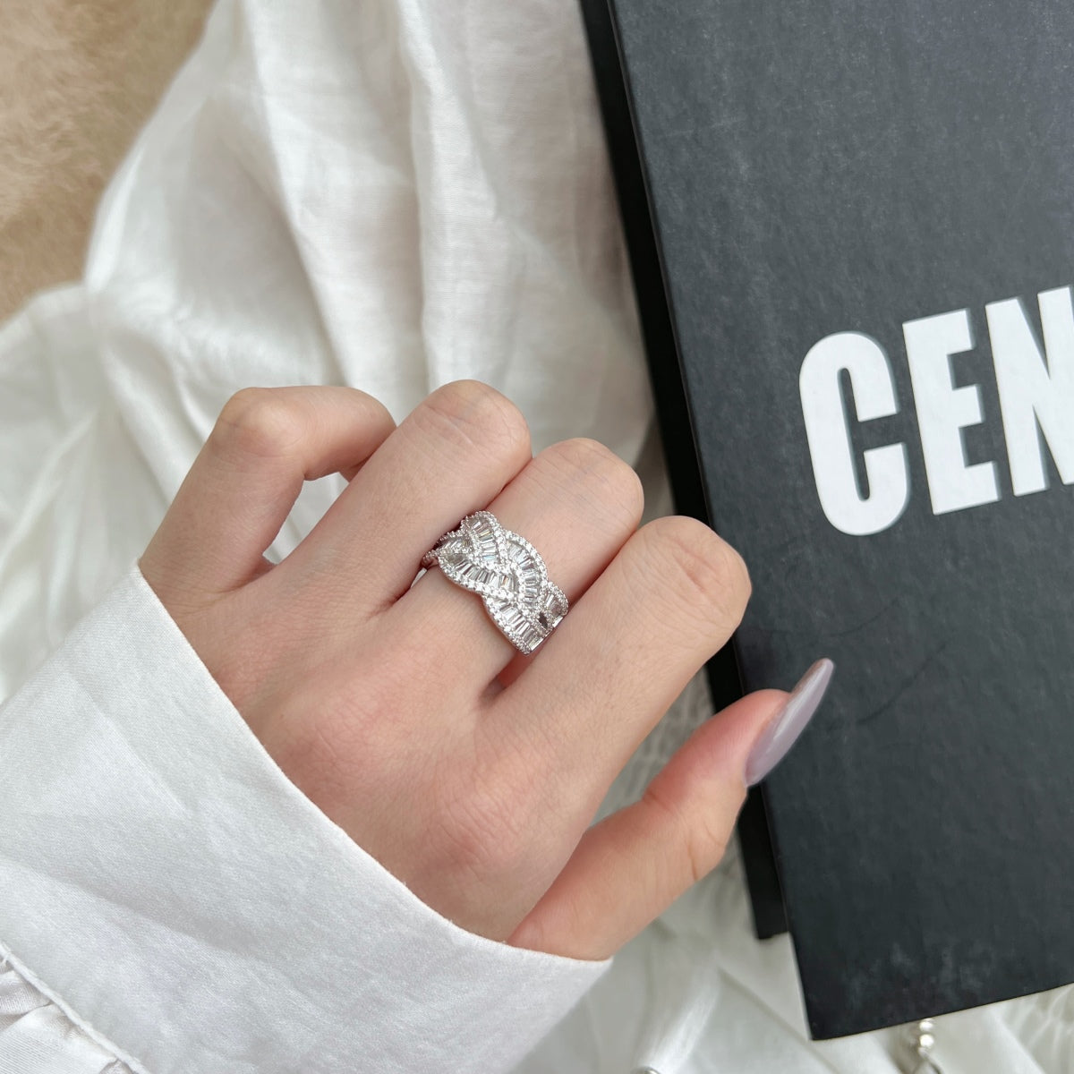 Crystal Stone Thick Silver Ring