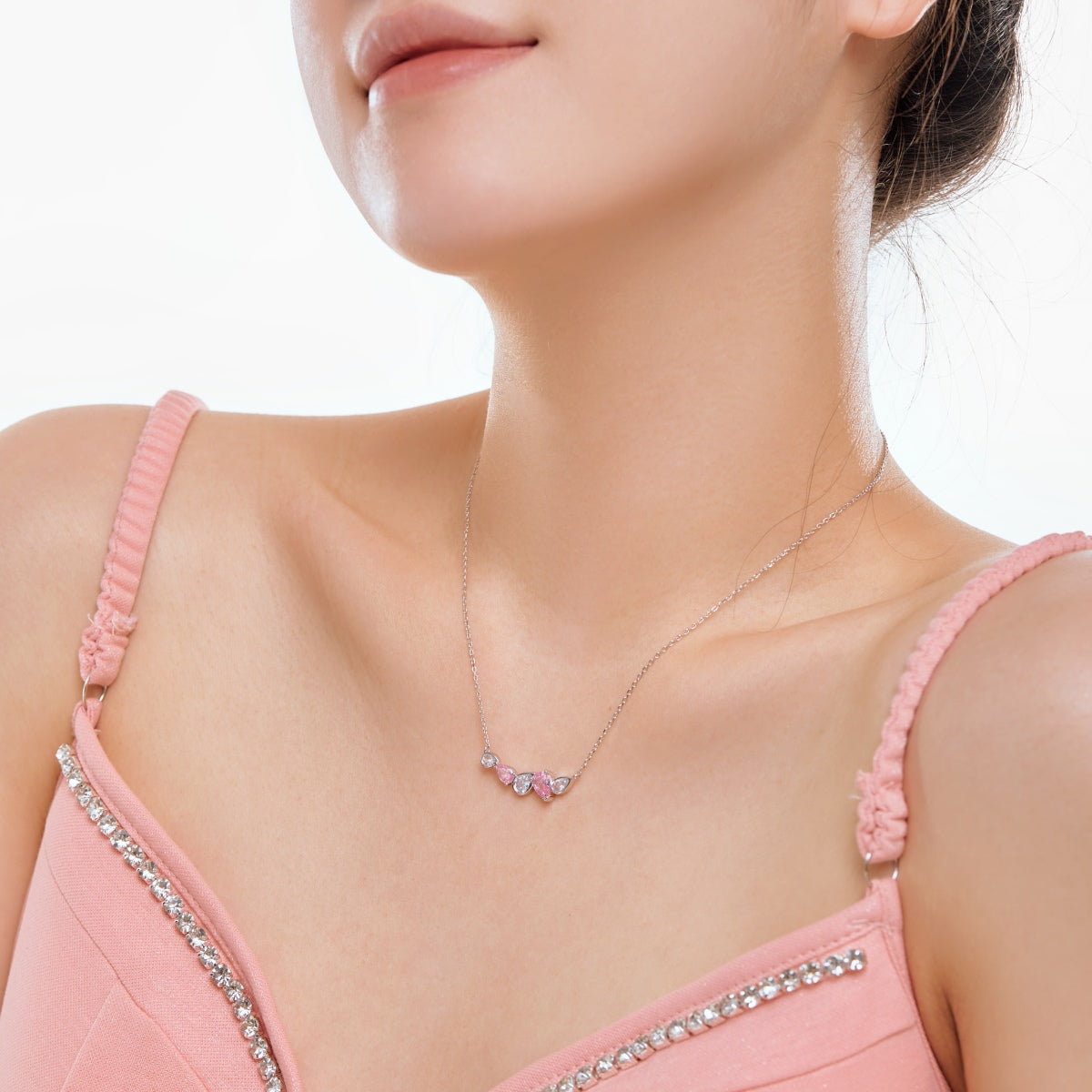 "Sweet Serenade: Silver Necklace Featuring a Pink Zirconia"