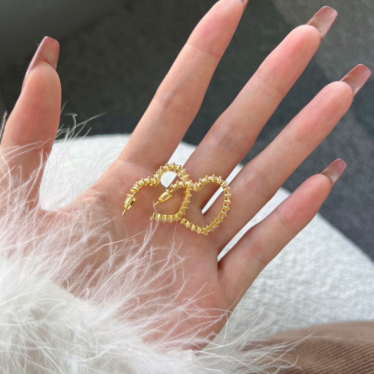 Luxurious Zirconia Hoop Earrings on Gold-Plated Silver