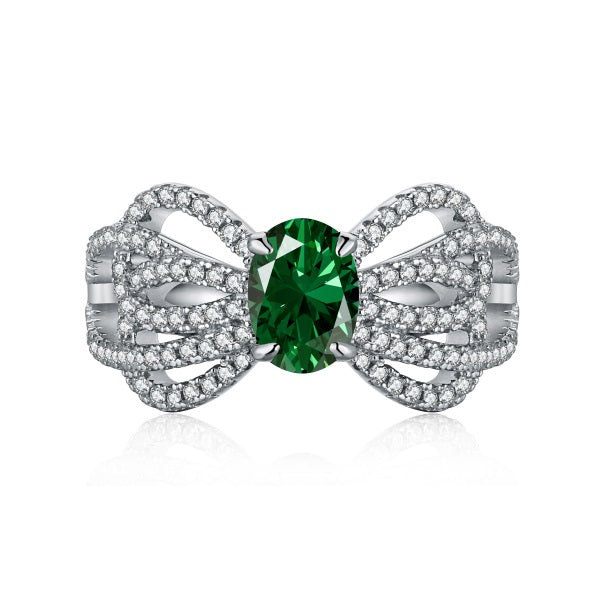 Classic Chic Zirconia Silver Ring in Smaragd Green Wedding Ring