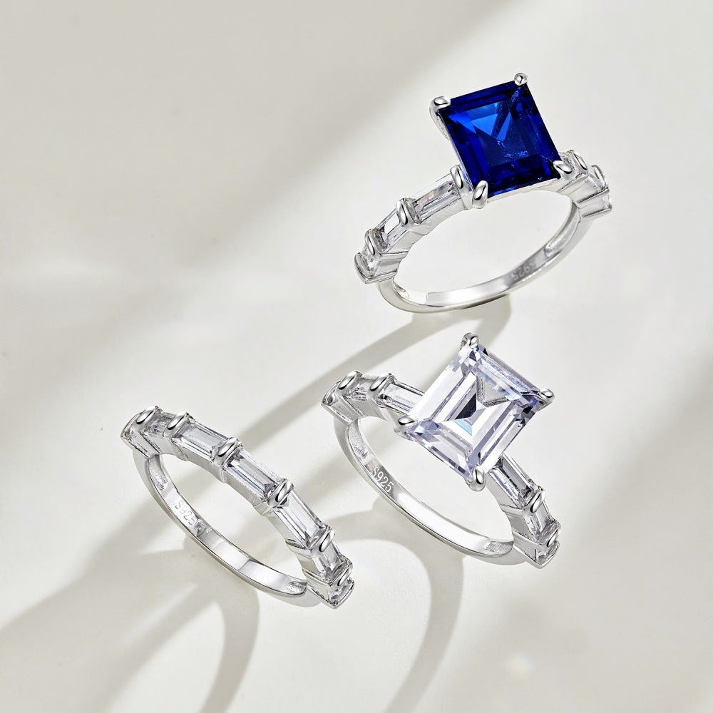 Solitaire Sapphire-Color Zircon Silver Ring