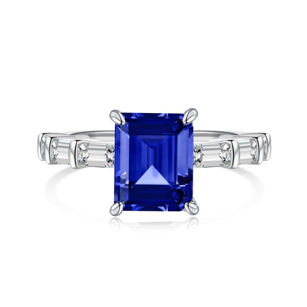 Solitaire Sapphire-Color Zircon Silver Ring