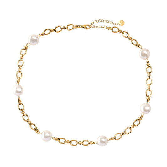 Silver Pearl Stainless Steel Necklace
