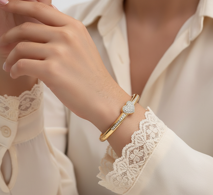 Heart Crystal Steel Bangle