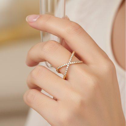 Adjustable Zirconia Criss-Cross Ring