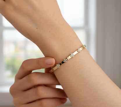 Diamond Lucky Flower Stainless Steel Bangle