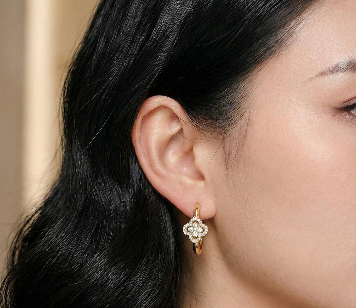 Lucky Flower Hoop Stainless Steel Earrings