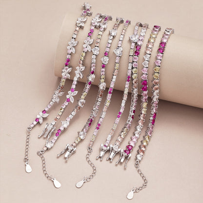 Hearts in Harmony: Silver Bracelet with Cocktail-Colored Zirconia