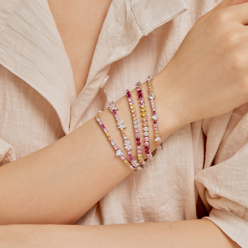 Silver Bracelet Embellished with a Mix of Zirconia Colors