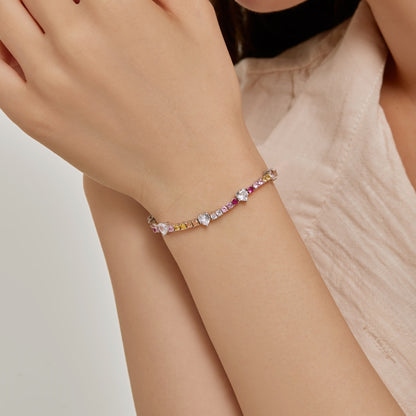 Hearts in Harmony: Silver Bracelet with Cocktail-Colored Zirconia