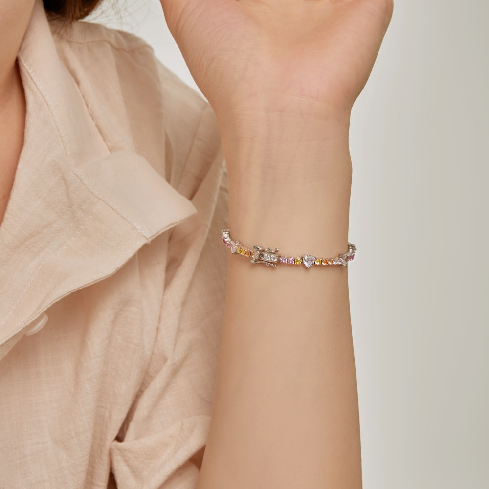Silver Bracelet Embellished with a Mix of Zirconia Colors