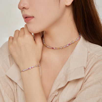 Hearts in Harmony: Silver Bracelet with Cocktail-Colored Zirconia
