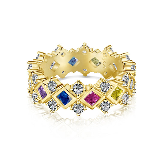 Colorful Stone 18K Gold-Plated Silver Ring