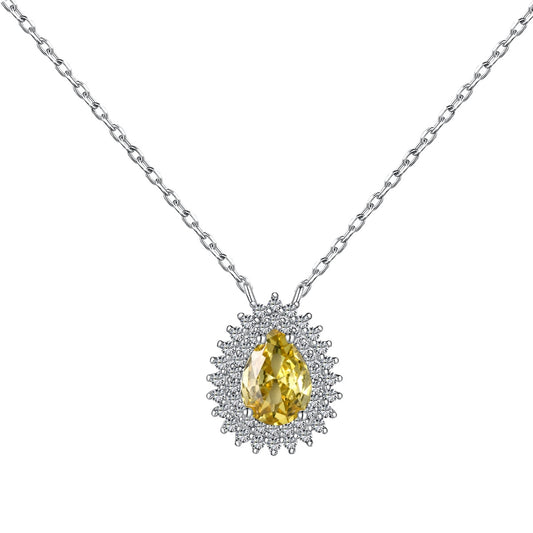 "Gleaming Radiance: Sterling Silver Yellow Zircon Teardrop Necklace"