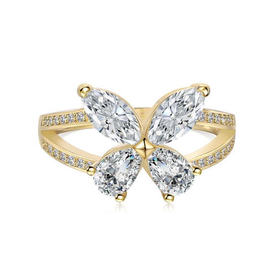 Gold-Plated 925 Sterling Silver Zirconia Flower Ring