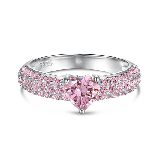 Heart Pink Zirconia Sterling Silver Ring
