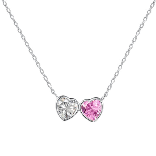 "Whispers of Love: Pink Zirconia Heart on Silver Chain"