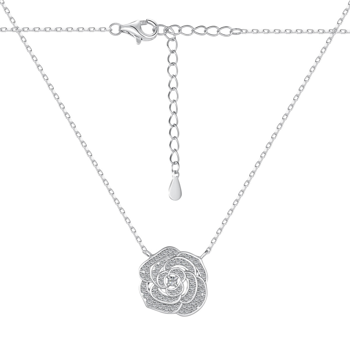 "Blooming Grace: Sterling Silver Necklace with Rosy Floral Motif"