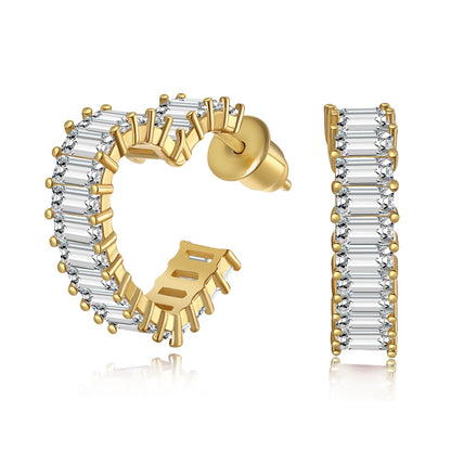 Luxurious Zirconia Hoop Earrings on Gold-Plated Silver
