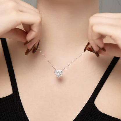 "Gilded Affection: Silver Necklace featuring Zirconia Heart"