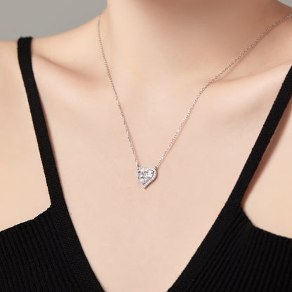 "Gilded Affection: Silver Necklace featuring Zirconia Heart"