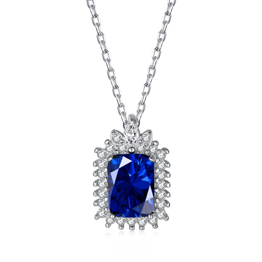"Sapphire Radiance: Sterling Silver Baguette Zirconia Necklace"