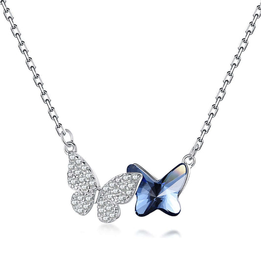 " Sterling Silver Butterfly Necklace with Zirconia "