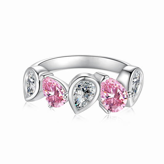 Zirconia and Pink Stone Silver Ring