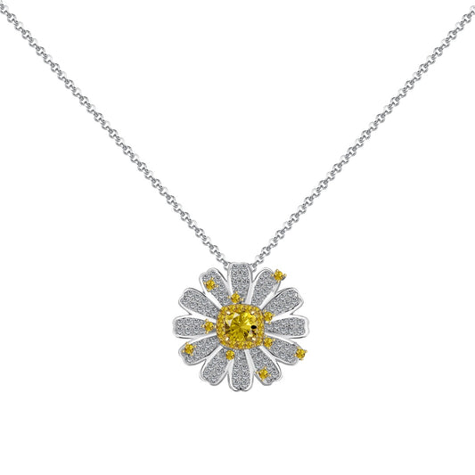 "Sunny Blooms: Sterling Silver Necklace with Daisy Yellow Zirconia"