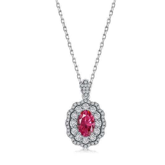 "Silver Necklace with Purple Zirconia."