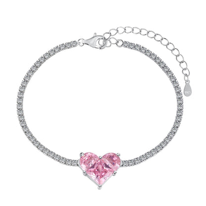 Silver Bracelet featuring Zirconia and a Pink Heart