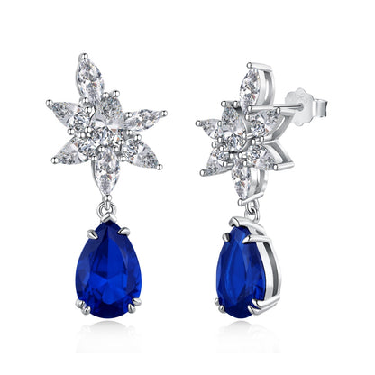 Sapphire Serenity: Silver Drop Earrings in Blue