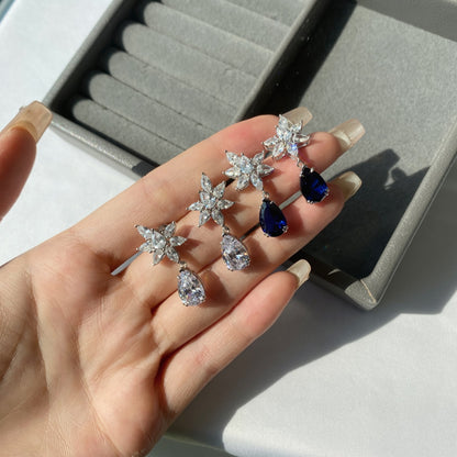 Sapphire Serenity: Silver Drop Earrings in Blue